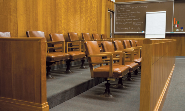 empty jury box in a courtroom. Photo: Jason Doiy/ALM