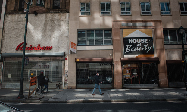 Closed shops in Center City in Philadelphia