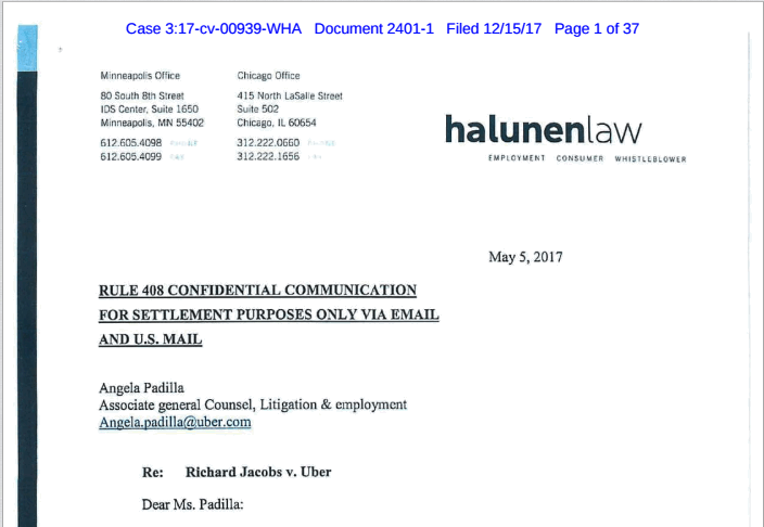 Letter From Ex Uber Employee's Lawyer Describes Targeted Trade Secret Theft Discovery Evasion