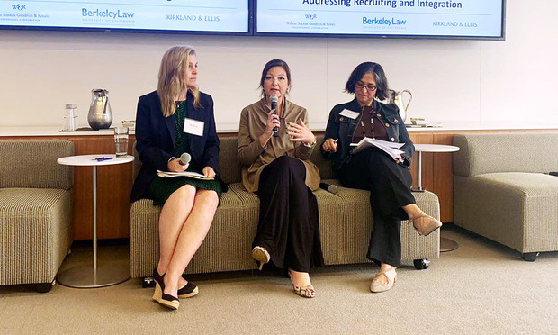 (l-r) Robin Belleau, Director of Wellbeing with Kirkland & Ellis, Serena Miller, Director of Professional Development with Wilson Sonsini Goodrich & Rosati, and Delia Violante, Director of the Women in Business Law Initiative with Berkeley Law, during the Women in Business Law Initiative hosted by the Berkeley Center for Law and Business, on Thursday, June 13, 2019.