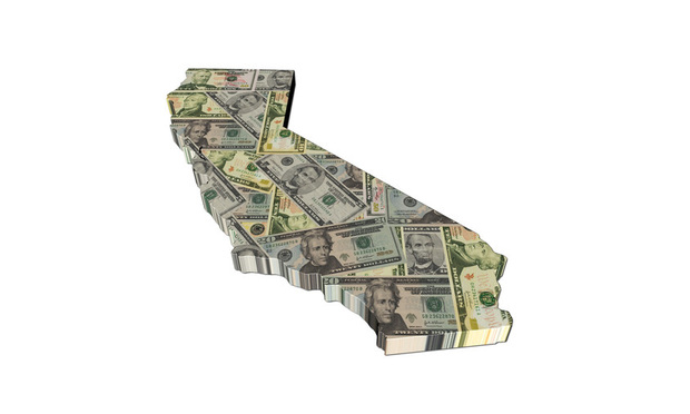 A map of California made of money