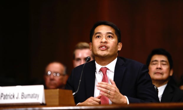 Patrick Bumatay appears before the Senate Judiciary Committee during his confirmation hearing to be U.S. Circuit Judge for the Ninth Circuit Court of Appeals, on October 30, 2019.