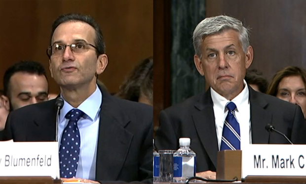 (L to R) Stanley Blumenfeld and Mark Scarsi appearing before the Senate Judiciary Committee (Photo: Courtesy Photo)