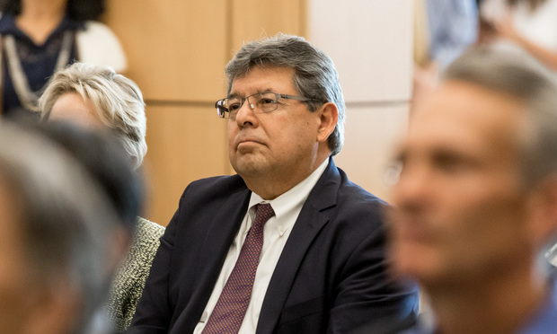 U.S. District Judge Edward Davila of the Northern District of California watches from the audience as the Charney Hall of Law is dedicated on Oct. 12, 2018. (Photo: Jason Doiy/ALM)