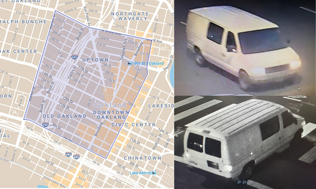 The FBI is releasing photos of a vehicle believed to be involved in the shooting which killed a security guard outside the Oakland federal courthouse on May 29. The.vehicle is a white van identified as a 1997-2002 Ford E-250 or E-350 Cargo Van. The.van did not appear to have license plates at the time of the shooting. (Photo: Courtesy Photo)