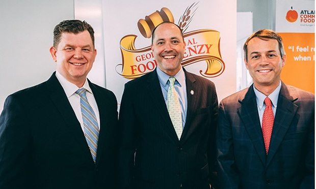 Kyle Waide (from left), president and CEO, Atlanta Community Food Bank; Chris Carr, Georgia attorney general; and James Stevens of Troutman Sanders and Legal Food Frenzy Advisory Committee. (Courtesy photo)