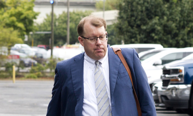Nathan Hardwick enters the U.S. Courthouse in Atlanta on Day Four of testimony in his trial on charges of embezzlement