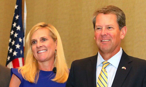 First lady Marty Kemp (left) and Gov. Brian Kemp during a hospitality industry human trafficking awareness training.