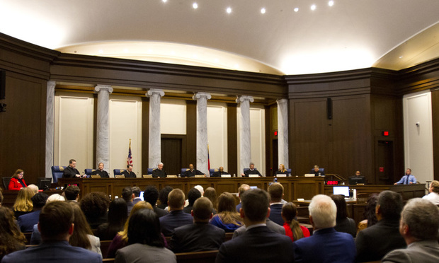 The Georgia Supreme Court heard its first oral arguments in its new courtroom in the new Nathan Deal Judicial Center. (Photo: John Disney/ALM)