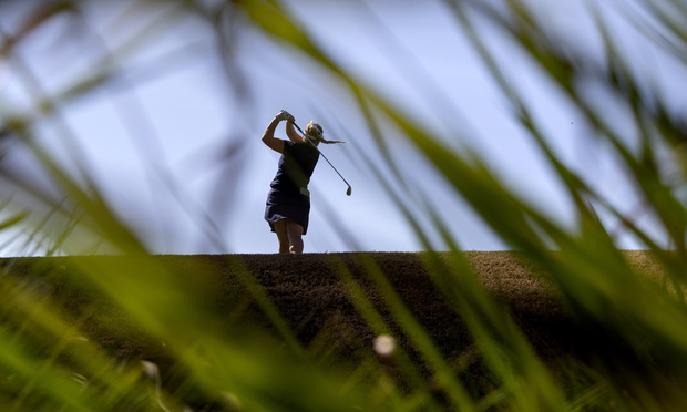 Michaela Finn, of Sweden, tees off the 17th hole during the first round of the Augusta National Women's Amateur golf tournament at Champions Retreat in Evans, Georgia, on April 3, 2019. (AP Photo/David Goldman)
