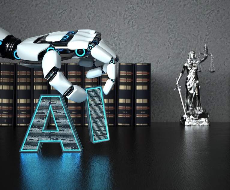 Robot hand holding digitized letters that read "A.I.," symbolizing artificial intelligence amid a justice scales backgdrop. Credit: Alexander Limbach / Adobe Stock