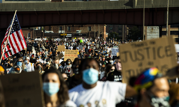Thousands march in Baltimore protesting police brutality and the killing of George Floyd in Minnesota at the hands of local police, on Monday, June 1 Photo: Diego M. Radzinschi/ALM