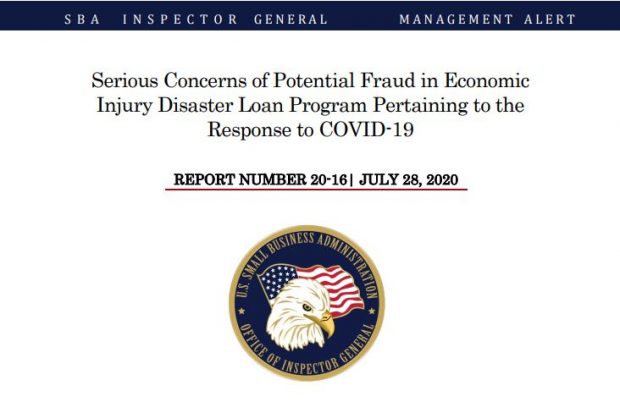 Cover page of the SBA Inspector General's report.